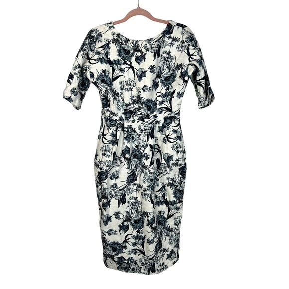 ASOS Dresses & Skirts - Asos White Blue Floral Fitted Pleats 3/4 Sleeves Pockets Cotton Midi Dress 8